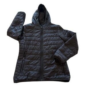 Outdoor Ventures Puffer Jacket Women Small Black Hooded Lightweight Quilted